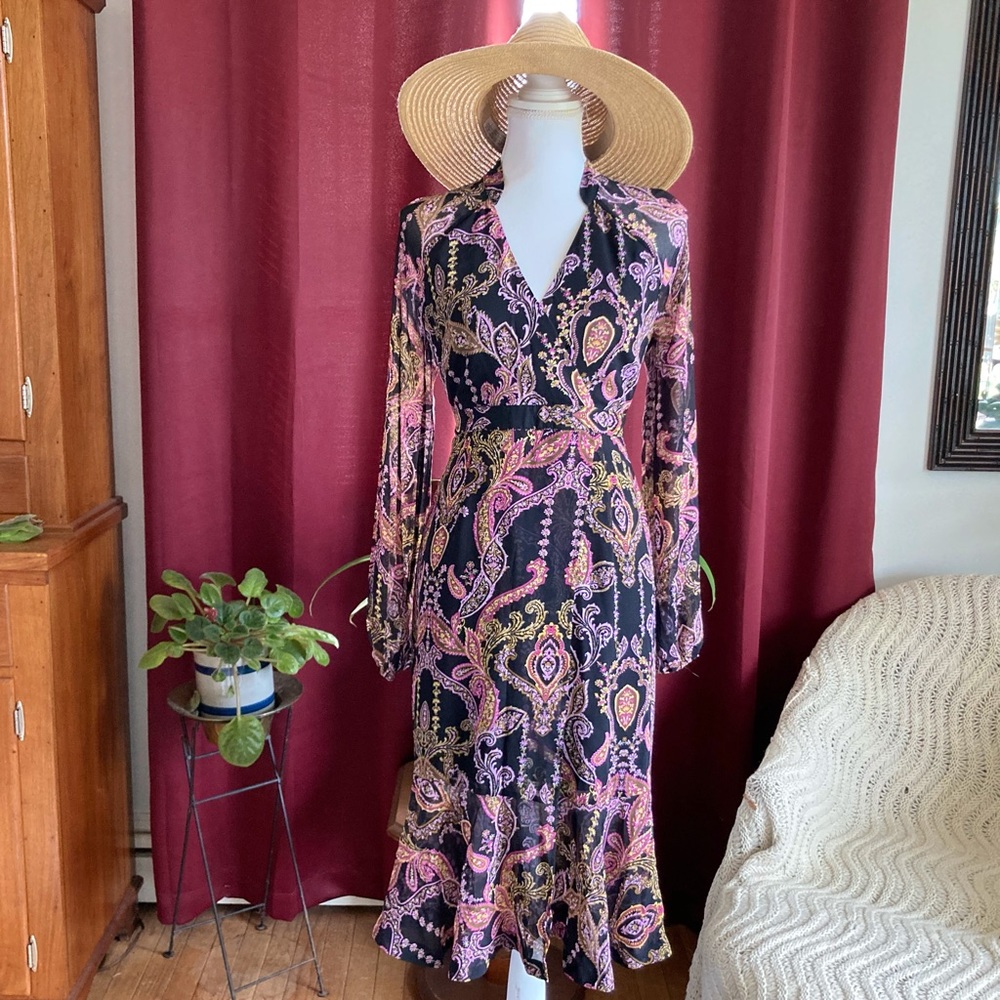 Thalia Sodi Paisley Maxi Dress - Black and Pink